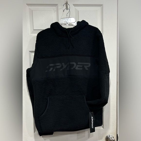 Spyder Mens M Medium  Vista Hoodie Sweatshirt Black NWT Stretch Polyester Fleece - Picture 1 of 8